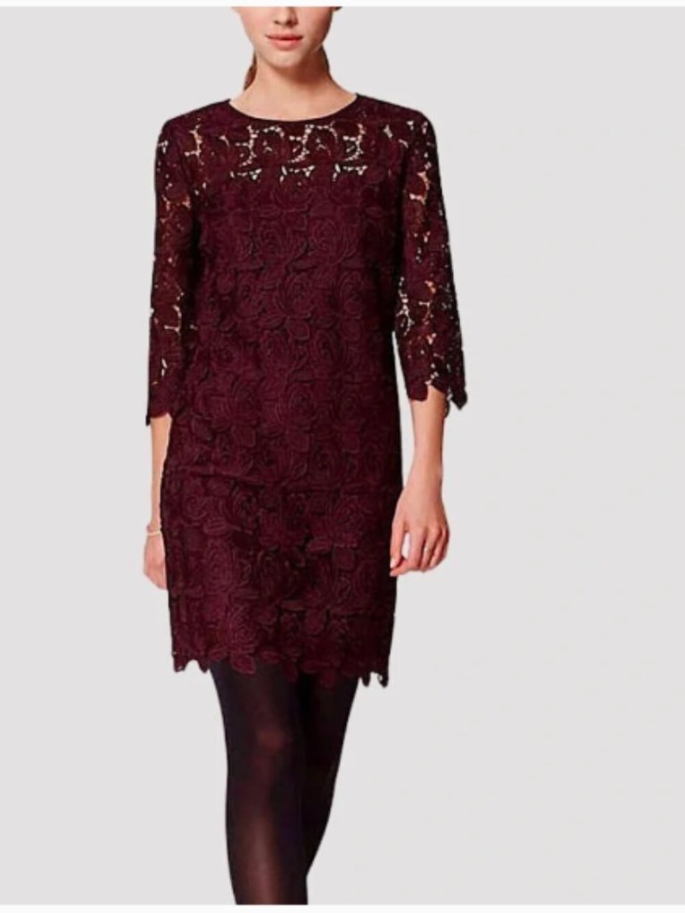 LOFT Lace Shift Dress – Burgundy Floral SIZE: 2